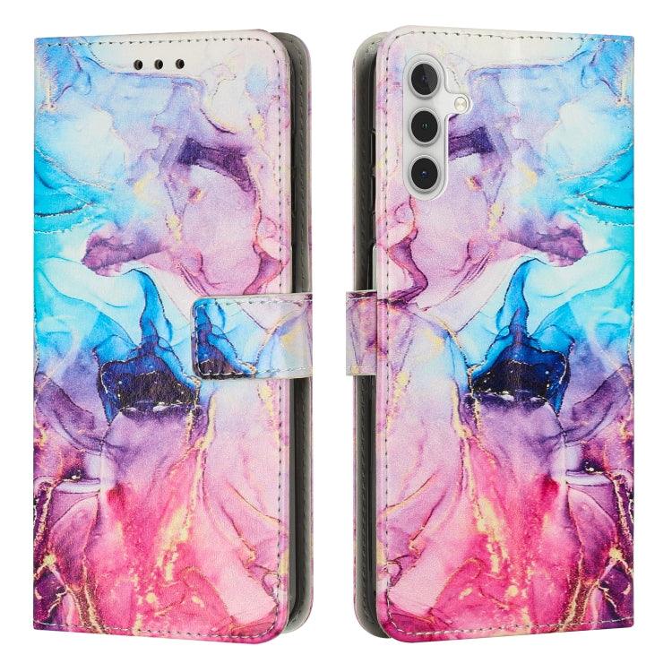 Samsung Galaxy A14 5G Painted Marble Pattern Leather Phone Case Cover (Pink Purple)
