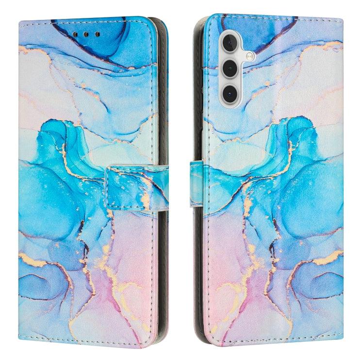 Samsung Galaxy A14 5G Painted Marble Pattern Leather Phone Case Cover (Pink Green)