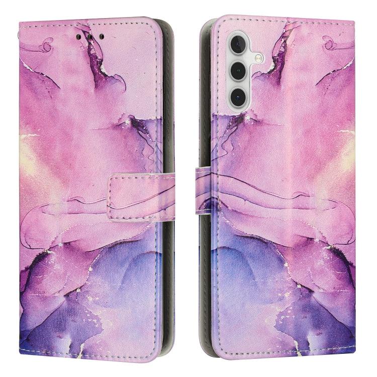 Samsung Galaxy A14 5G Painted Marble Pattern Leather Phone Case Cover (Purple)