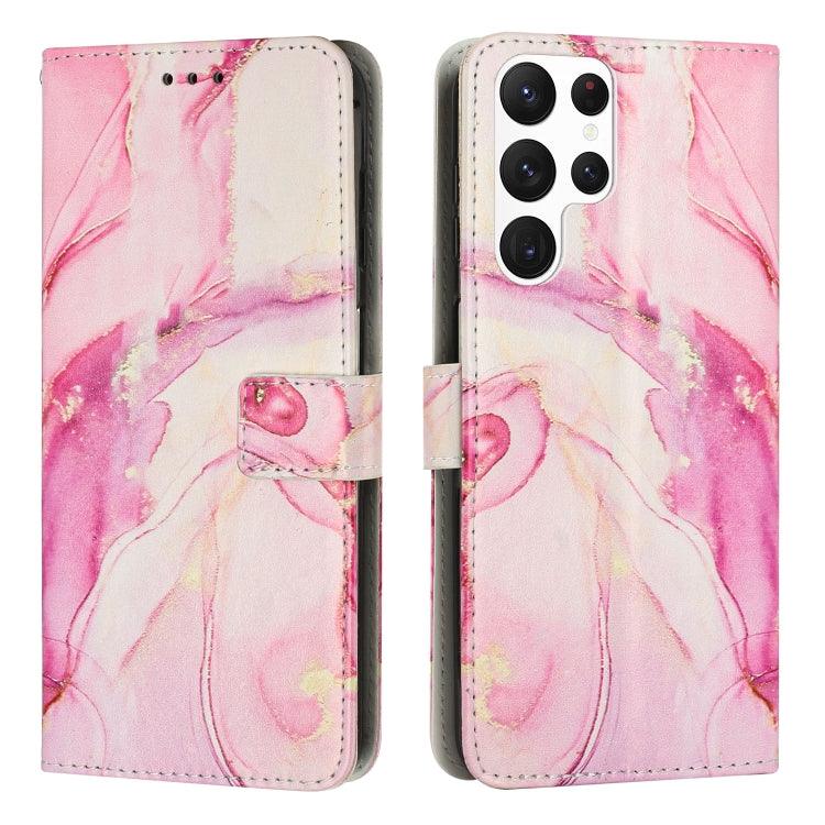 Samsung Galaxy S23 Ultra 5G Painted Marble Pattern Leather Phone Case Cover (Rose Gold)