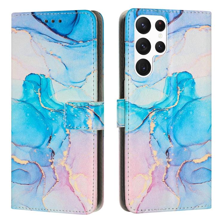 Samsung Galaxy S23 Ultra 5G Painted Marble Pattern Leather Phone Case Cover (Pink Green)