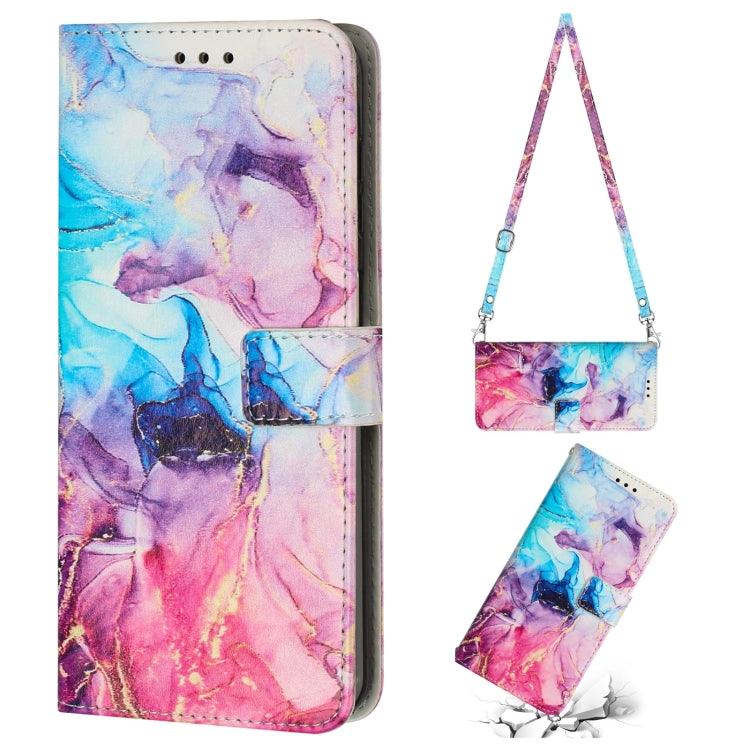 Samsung Galaxy S23 5G Crossbody Painted Marble Pattern Leather Phone Case Cover (Pink Purple)