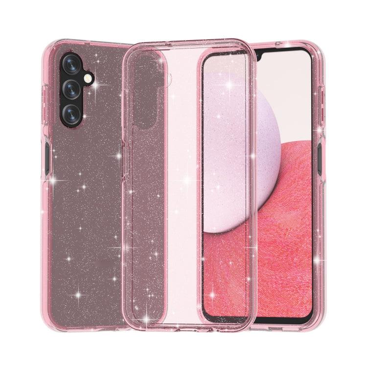 Samsung Galaxy A14 5G / 4G Shockproof Terminator Style Glitter Powder Phone Case Cover (Shiny Pink)