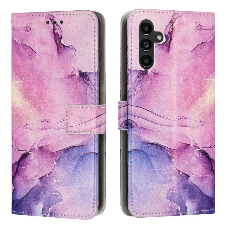 Samsung Galaxy A34 Painted Marble Pattern Leather Phone Case Cover (Purple)
