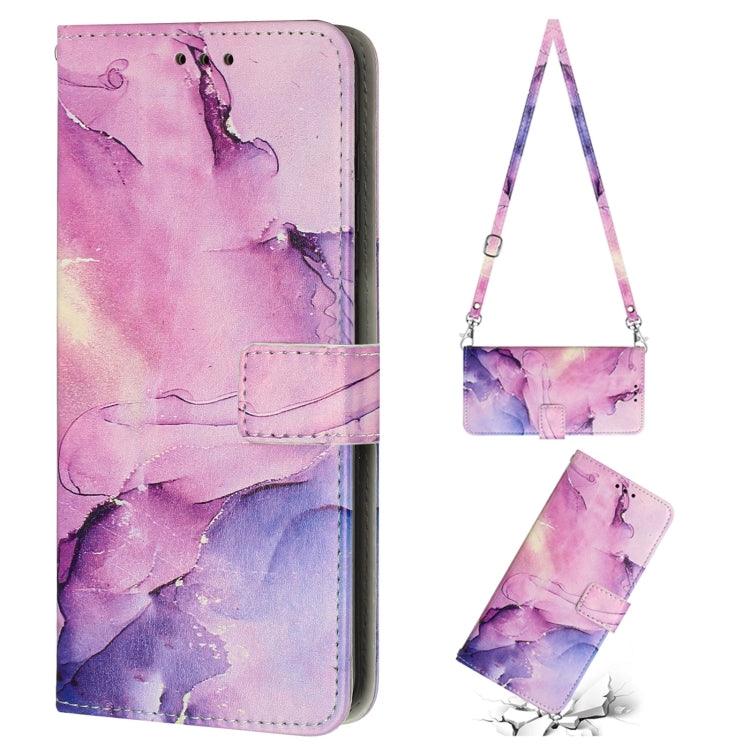 Samsung Galaxy A34 Crossbody Painted Marble Pattern Leather Phone Case Cover (Purple)