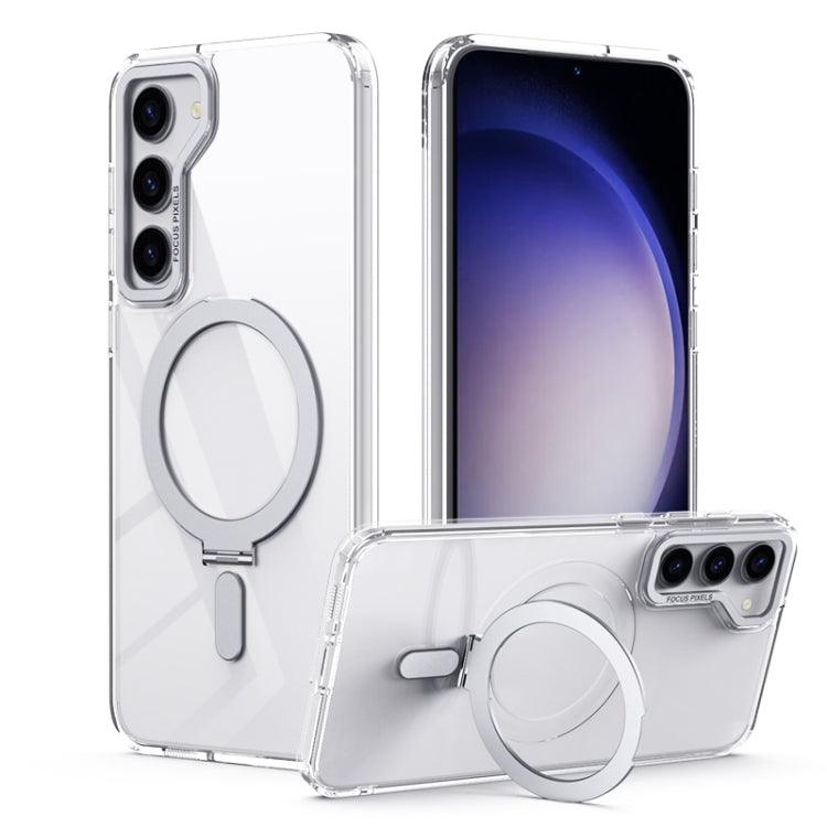 Samsung Galaxy S23 5G Skin Feel MagSafe Shockproof Phone Case Cover with Holder (Transparent White)