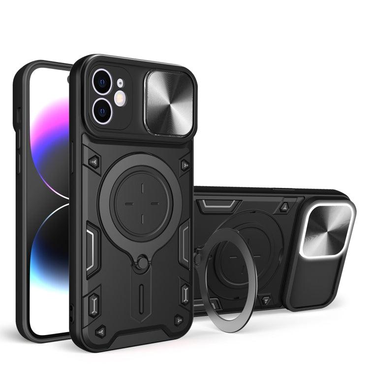 Apple iPhone 12 & 12 Pro CD Texture Sliding Camshield Magnetic Holder Phone Case Cover (Black)
