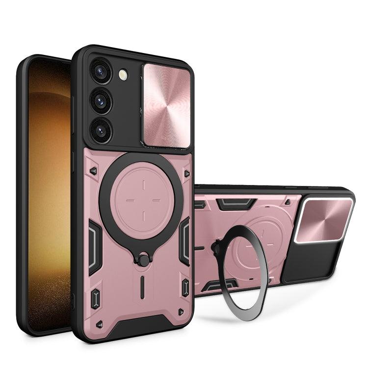 Samsung Galaxy S23 5G CD Texture Sliding Camshield Magnetic Holder Phone Case Cover (Pink)