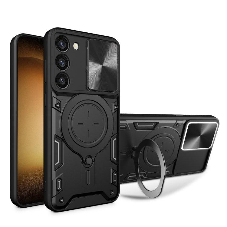 Samsung Galaxy S23 5G CD Texture Sliding Camshield Magnetic Holder Phone Case Cover (Black)