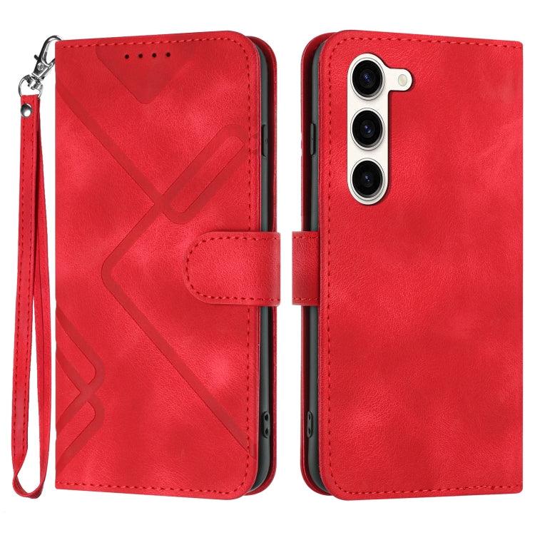 Samsung Galaxy S23 5G Line Pattern Skin Feel Leather Phone Case Cover (Red)