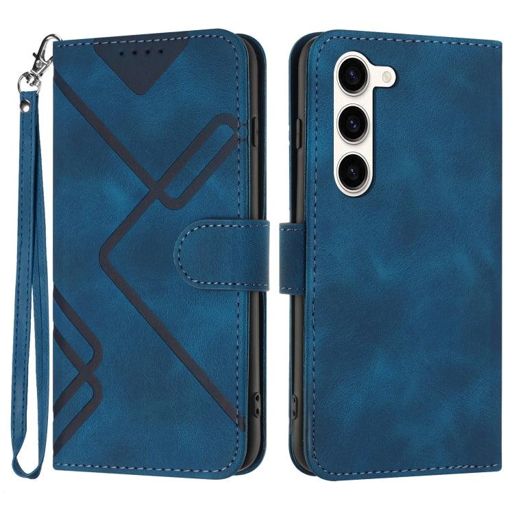 Samsung Galaxy S23 5G Line Pattern Skin Feel Leather Phone Case Cover (Royal Blue)