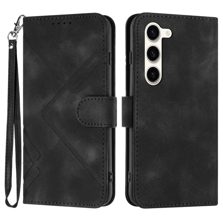 Samsung Galaxy S23 5G Line Pattern Skin Feel Leather Phone Case Cover (Black)