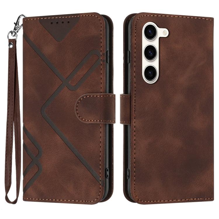 Samsung Galaxy S23 5G Line Pattern Skin Feel Leather Phone Case Cover (Coffee)