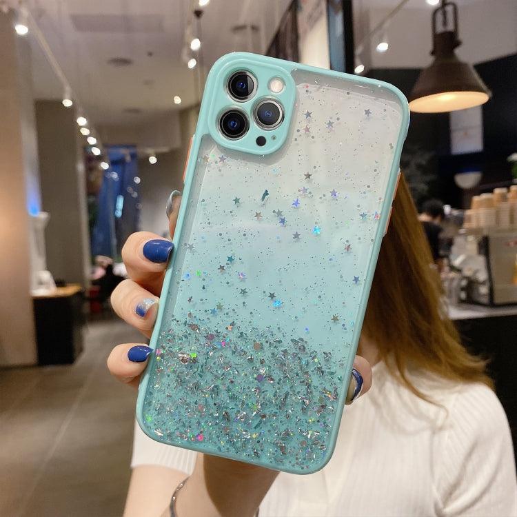 Apple iPhone 12 Pro Max Starry Gradient Glitter Powder TPU Phone Case Cover (Lake Green)