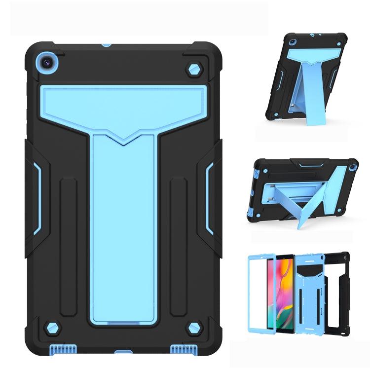 Samsung Galaxy Tab A10.1 (2019) T510 T-shaped Bracket Contrast Color Shockproof PC + Silicone Flat Protective Case Cover (Black+Blue)