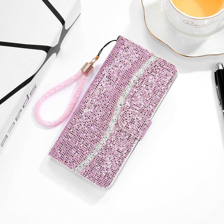 Samsung Galaxy S9+ Plus Glitter Flip Leather Case Cover with Card Slots & Holder & Lanyard (Pink)