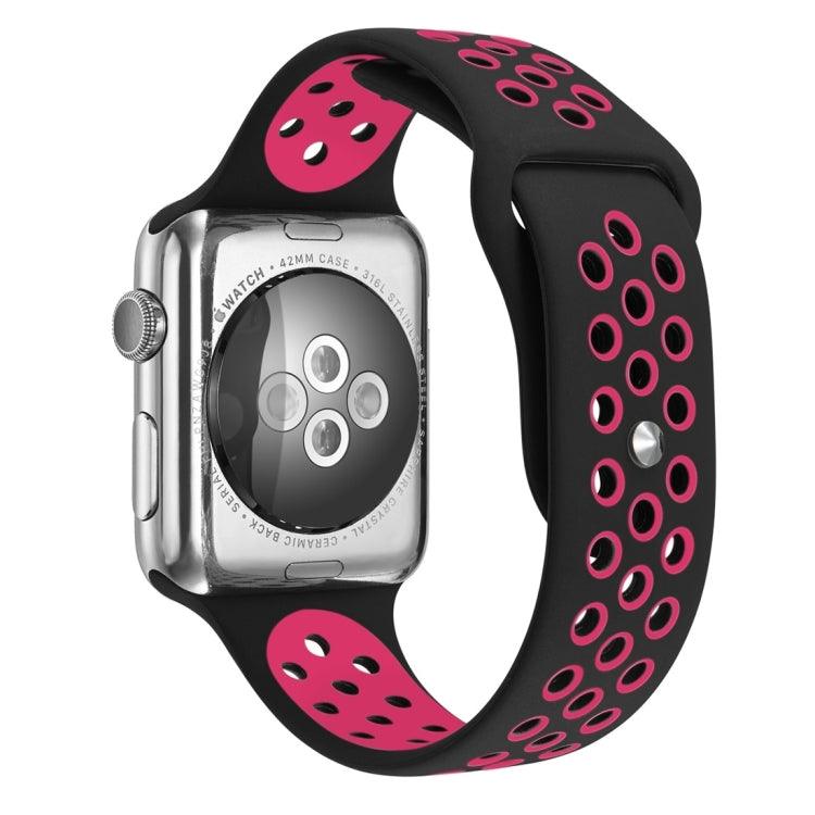 Apple Watch Series 9, 8, 7, 6, SE, 41mm, 40mm, 38mm Sport Silicone Watch Band Standard Edition (Black Rose Red)