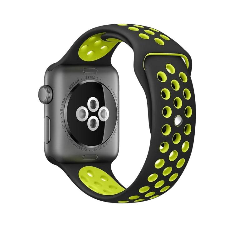 Apple Watch Series 9, 8, 7, 6, SE, 41mm, 40mm, 38mm Sport Silicone Watch Band Standard Edition (Black Yellow)