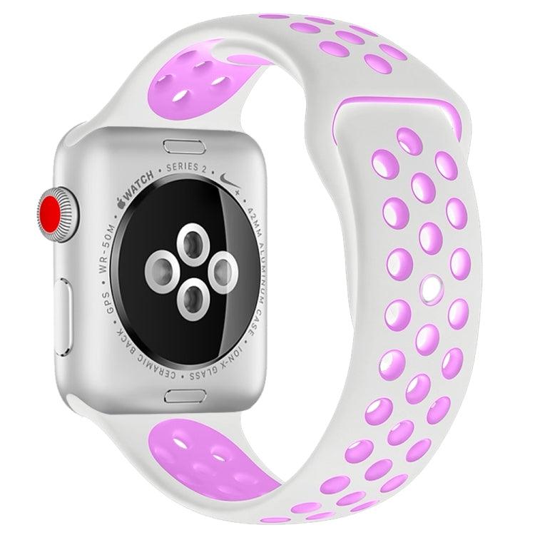 Apple Watch Series 9, 8, 7, 6, SE, 41mm, 40mm, 38mm Sport Silicone Watch Band Standard Edition (White Purple)