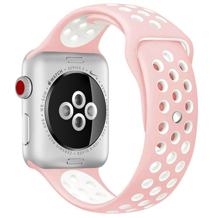 Apple Watch Ultra 2, Ultra 1, Series 9, 8, 7, 6, SE, 49mm, 45mm, 44mm, 42mm Sport Silicone Watch Band Standard Edition (Pink White)