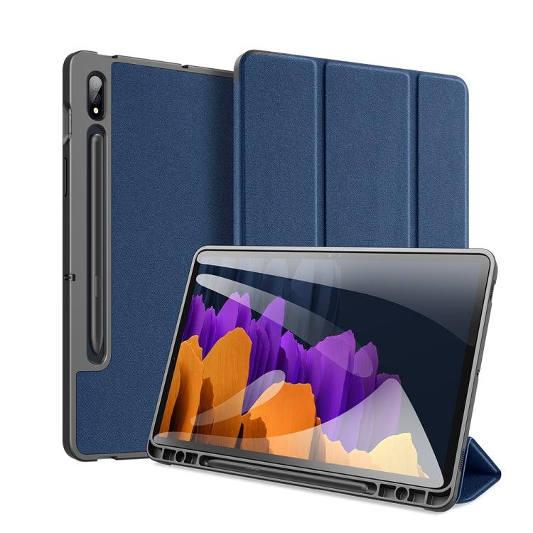 Samsung Galaxy Tab S7+ Plus 12.4 inch DUX DUCIS Domo Series Horizontal Flip Magnetic PU Leather Case Cover with Three-folding Holder & Sleep / Wake-up Function & Pen Slot (Blue)