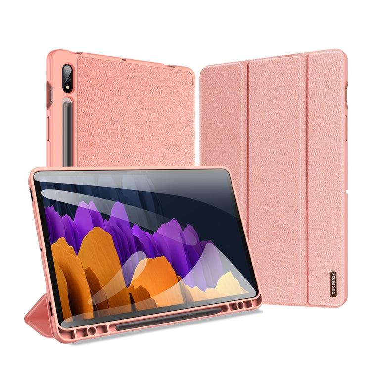 Samsung Galaxy Tab S7+ Plus 12.4 inch DUX DUCIS Domo Series Horizontal Flip Magnetic PU Leather Case Cover with Three-folding Holder & Sleep / Wake-up Function & Pen Slot (Pink)