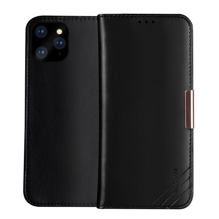 Apple iPhone 12 / 12 Pro DZGOGO ROYALE II Series Magnetic Horizontal Flip Leather Case Cover with Card Slots & Holder (Black)