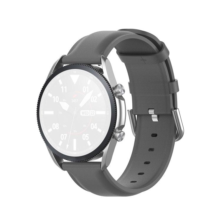 Samsung Galaxy Watch Active 2 (40mm & 44mm), Galaxy Watch Active (40mm), Galaxy Watch (42mm), Galaxy Watch 3 (41mm) Round Tail Leather Strap Band, Size: Free Size 20mm (Gray)