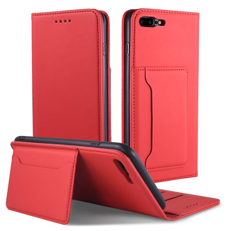 Apple iPhone 8 Plus / 7 Plus Strong Magnetic Shockproof Horizontal Flip Liquid Feel Leather Case with Holder & Card Slots & Wallet (Red)