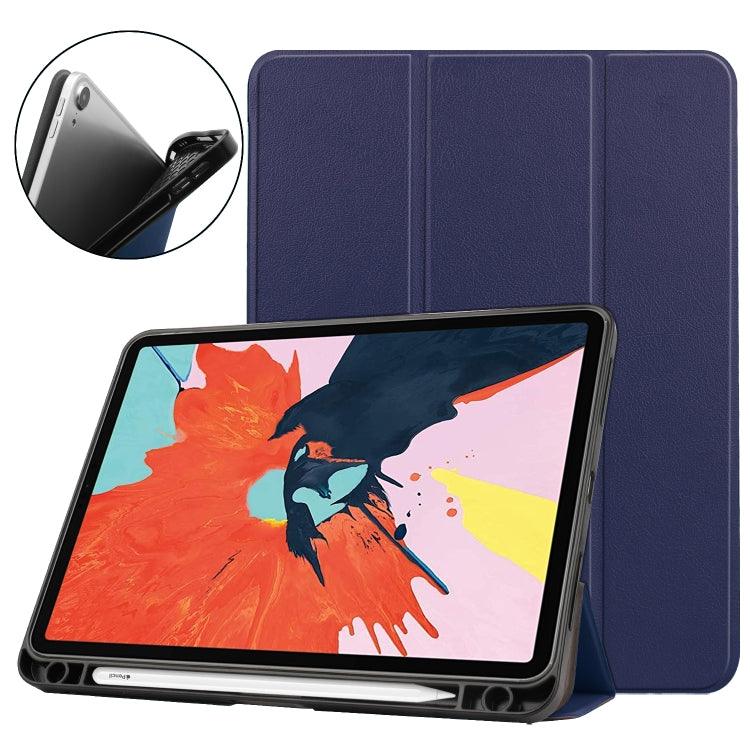 Apple iPad Air 2020 10.9 Custer Texture TPU Horizontal Flip Leather Case Cover with Sleep / Wake-up Function & Three-folding Holder & Pen Slot (Dark Blue)