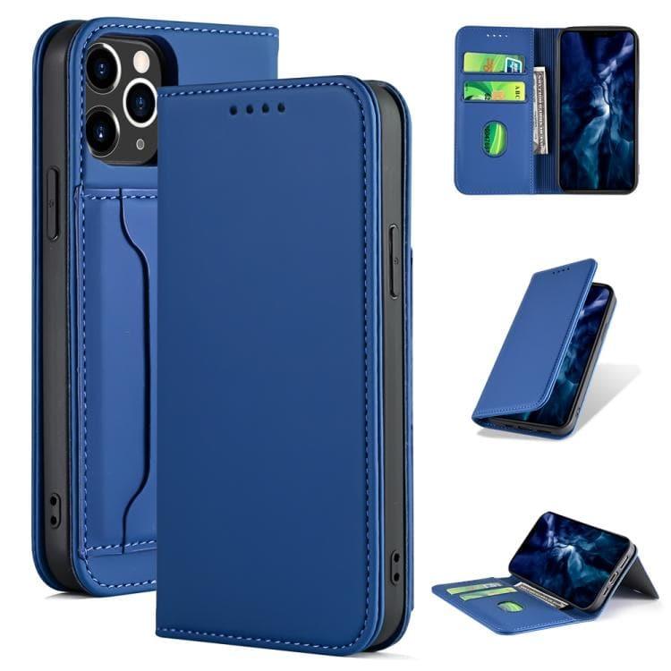 Apple iPhone 12 / 12 Pro Strong Magnetic Shockproof Horizontal Flip Liquid Feel Leather Case with Holder & Card Slots & Wallet (Blue)