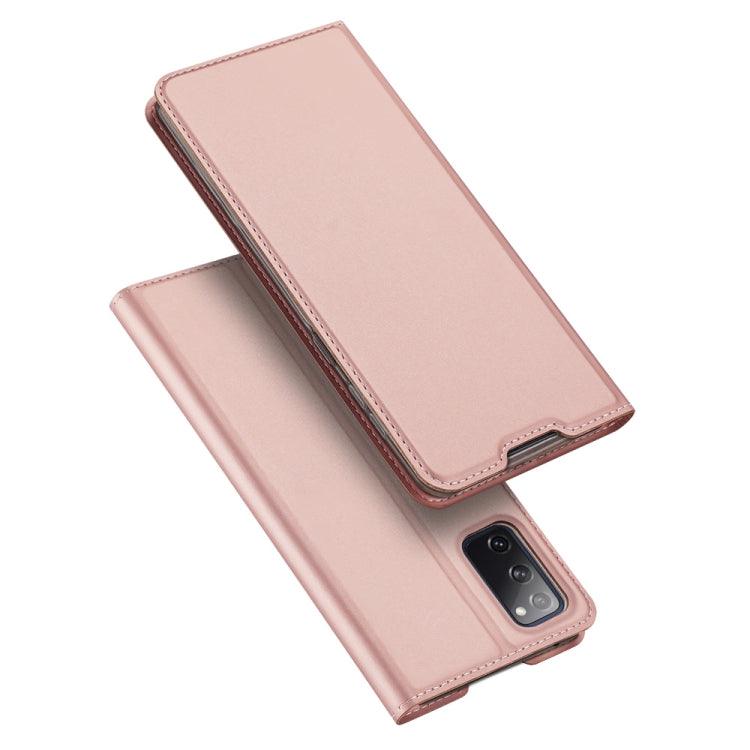 Samsung Galaxy S20 FE DUX DUCIS Skin Pro Series Horizontal Flip PU + TPU Leather Case Cover, with Holder & Card Slots (Rose Gold)