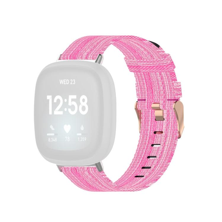 Fitbit Versa 4, Versa 3 / Fitbit Sense Nylon Canvas Strip Texture Strap, Size: Free Size (Pink)