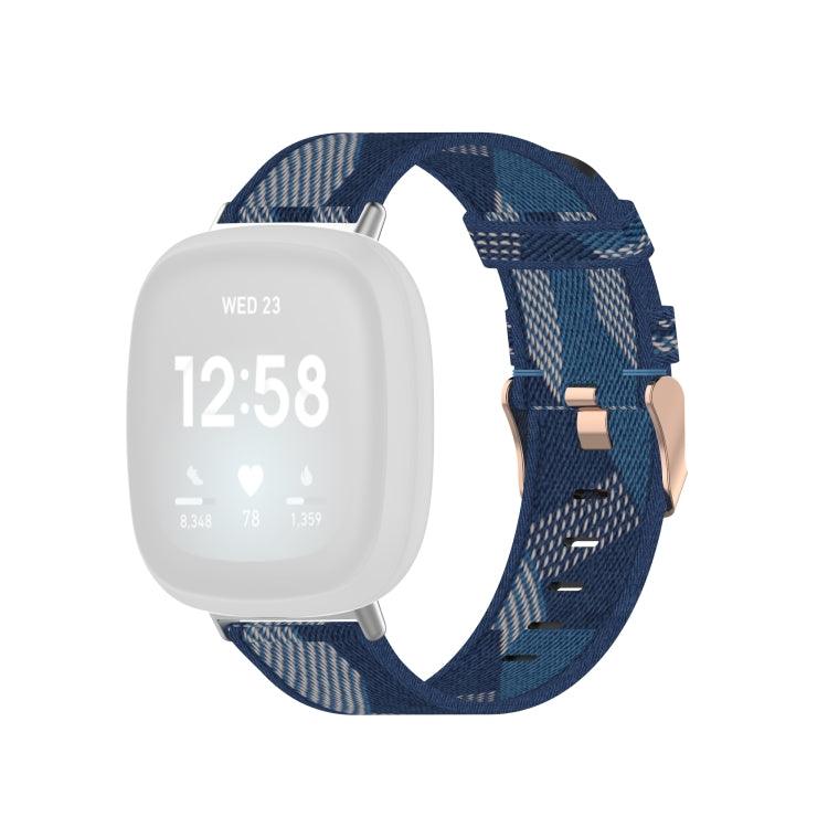 Fitbit Versa 4, Versa 3 / Fitbit Sense Nylon Canvas Strip Texture Strap, Size: Free Size (Blue)