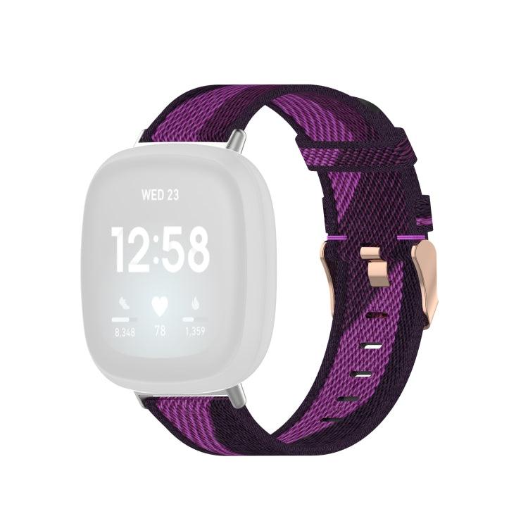 Fitbit Versa 4, Versa 3 / Fitbit Sense Nylon Canvas Strip Texture Strap, Size: Free Size (Purple)