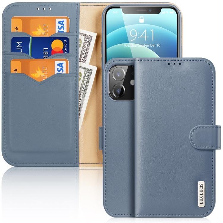 DUX DUCIS Hivo Series Cowhide + PU + TPU Leather Horizontal Flip Case Cover with Holder & Card Slots Apple iPhone 12 (Light Blue)