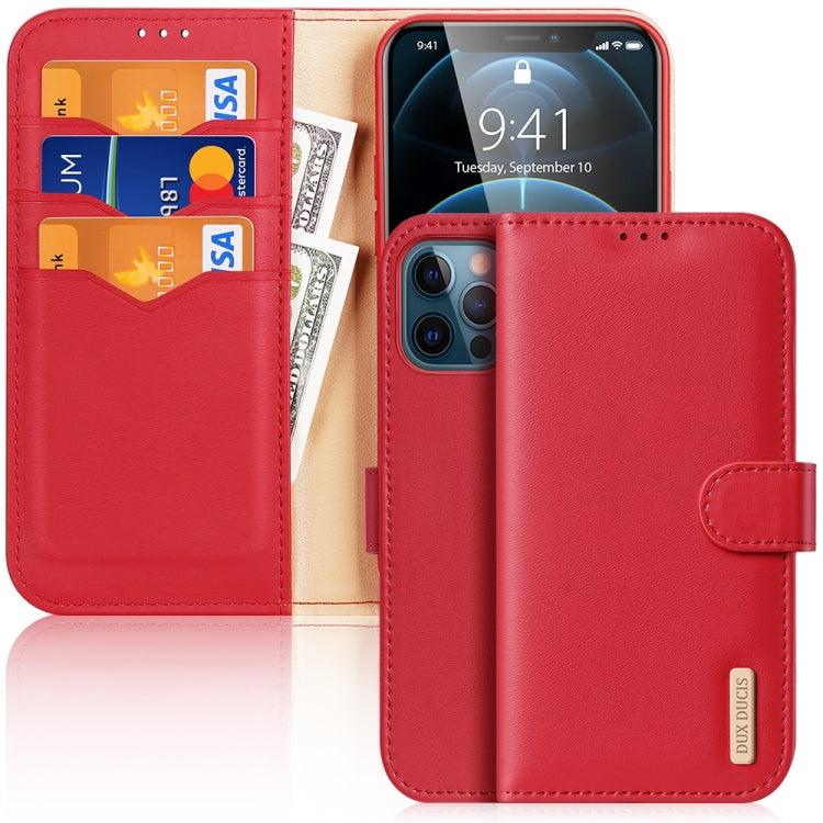 DUX DUCIS Hivo Series Cowhide Leather Horizontal Flip Case Cover with Holder & Card Slots Apple iPhone 12 Pro Max (Red)