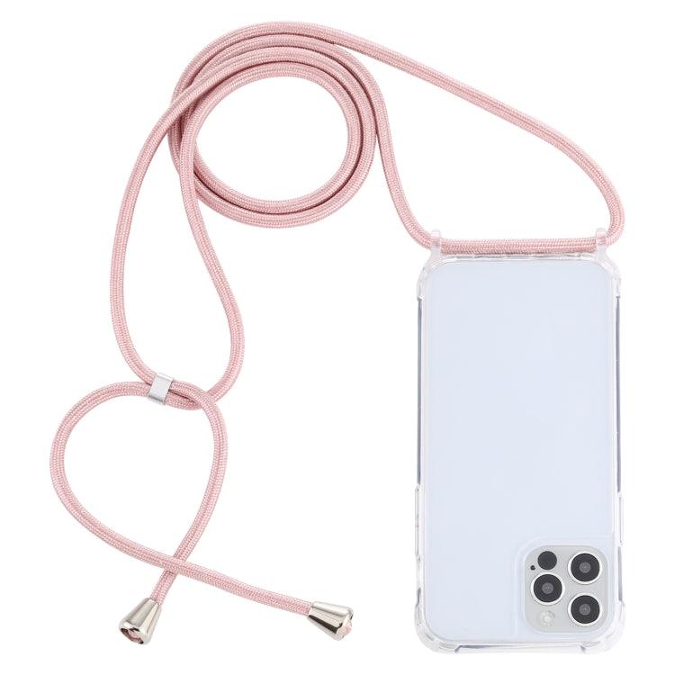 Apple iPhone 12 & 12 Pro Transparent Acrylic Airbag Shockproof Phone Protective Case Cover with Lanyard (Rose Gold)