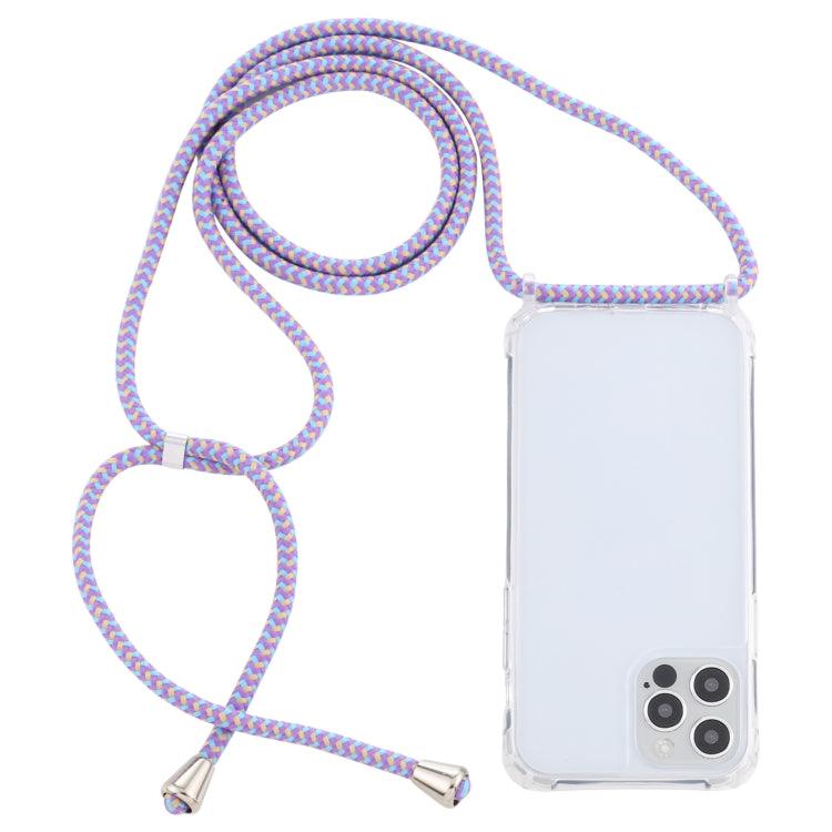 Apple iPhone 12 & 12 Pro Transparent Acrylic Airbag Shockproof Phone Protective Case Cover with Lanyard (Purple Blue Apricot)