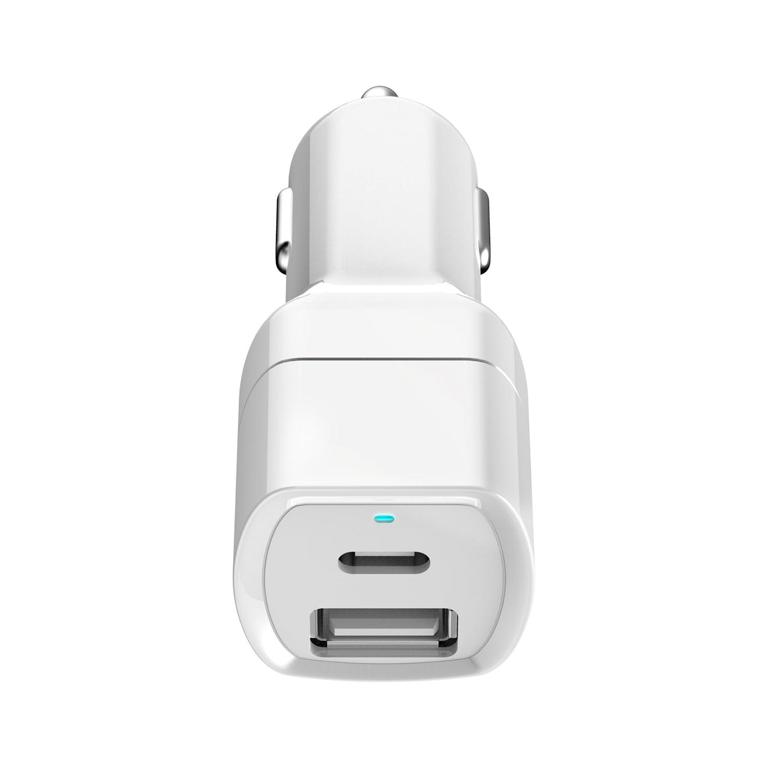 FX Car Charger Dual USB (2.1A) with Power Delivery (18W) -White, 1 x USB, 1 x USB-C / Type - C