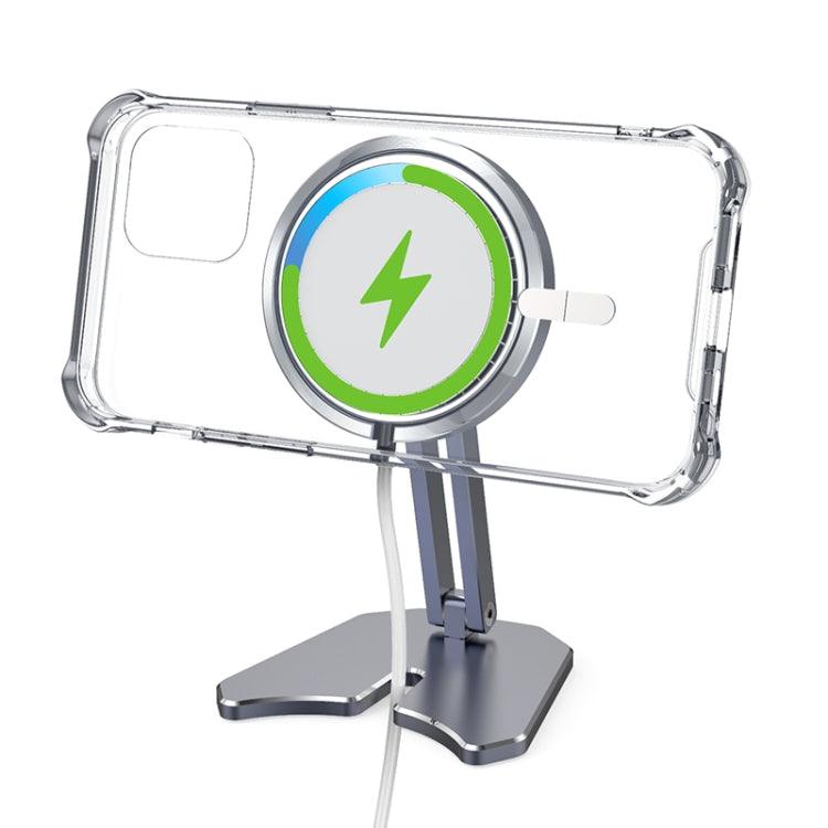 R-JUST Sword-shaped Aluminum Alloy Foldable Magnetic Magsafe Wireless Charging Stand (Grey)