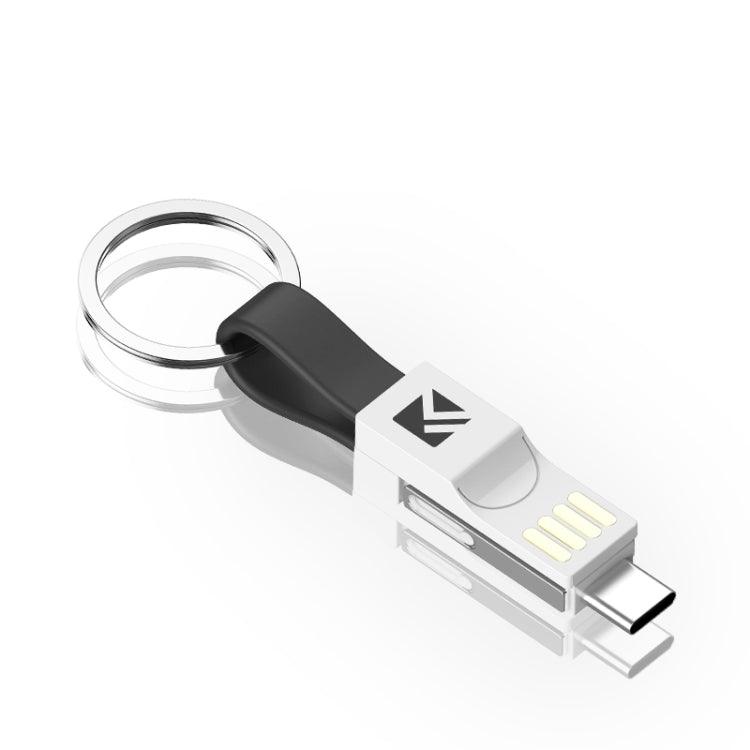 FLOVEME 3 in 1 USB to 8 Pin + Micro USB + USB-C / Type-C Magnetic Charging & Data Cable with Keychain (Black)