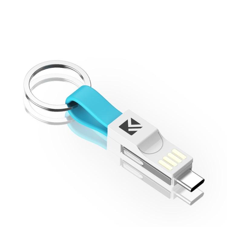 FLOVEME 3 in 1 USB to 8 Pin + Micro USB + USB-C / Type-C Magnetic Charging & Data Cable with Keychain (Blue)