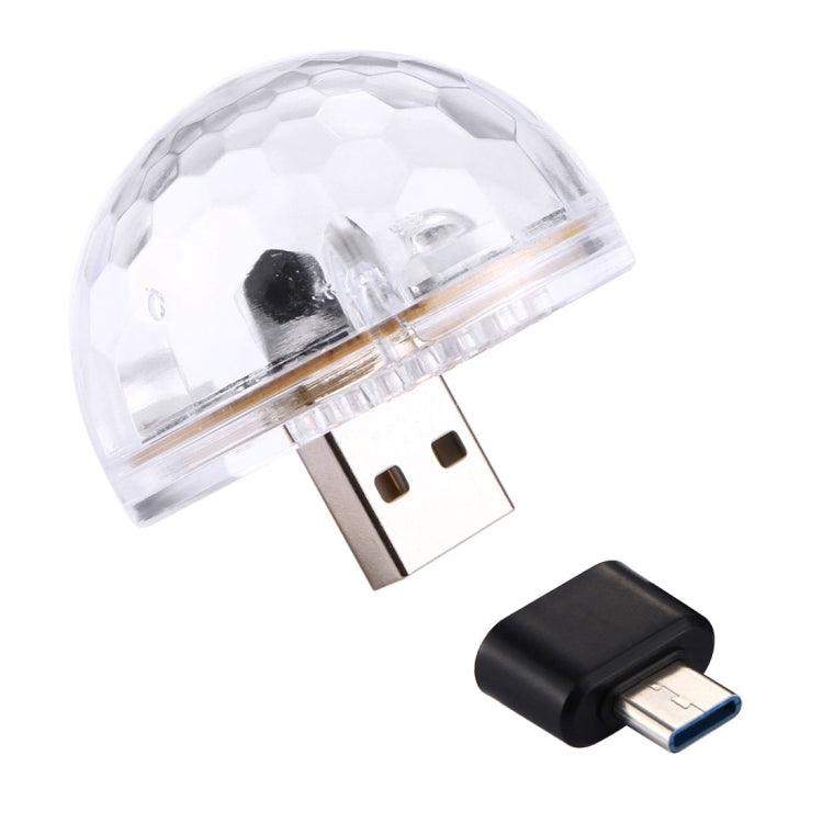 3W USB RGB Magic Ball LED Stage Lamp with USB-C / Type-C Adapter, 4 LEDs Mini LED Music Sound Control KTV DJ Disco Light Effect Light (Transparent)