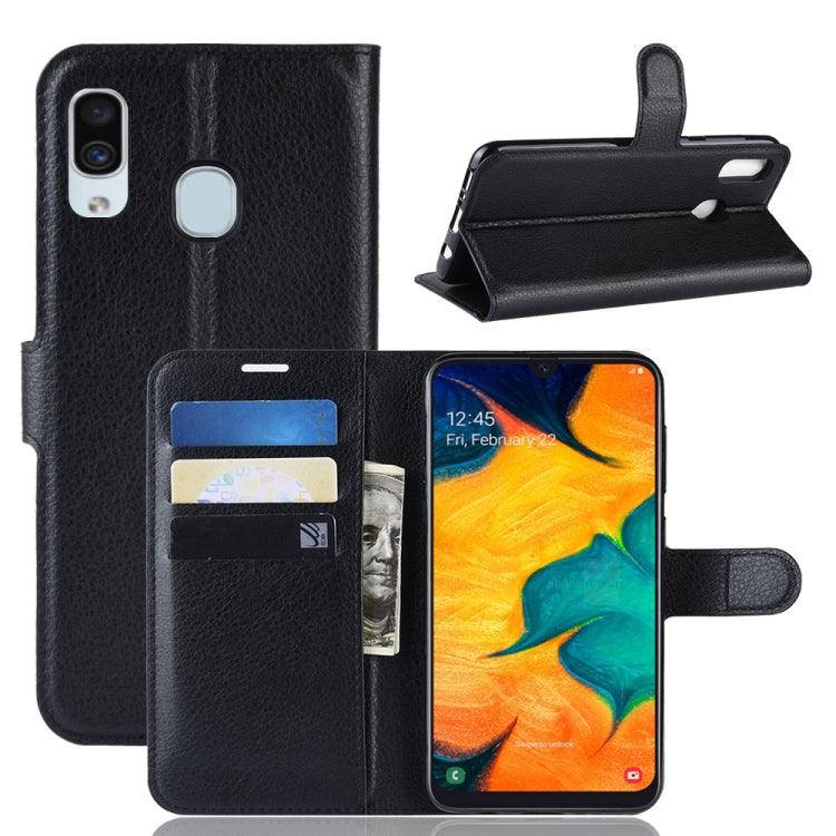 Litchi Texture Horizontal Flip Leather Case Cover for Samsung Galaxy A20 & A30, with Wallet & Holder & Card Slots (Black)