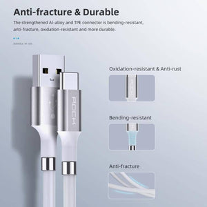 ROCK 2A Type-C / USB-C Silicone Magnetic Charging Data Cable for Samsung, iPad, Length: 1.8m (White) - Gadget Station