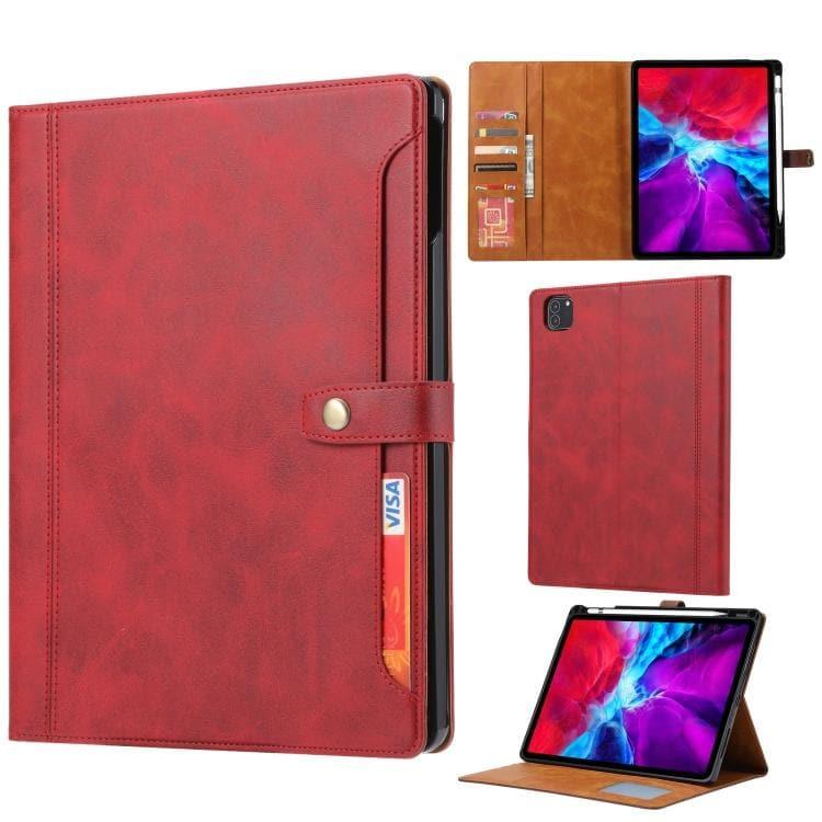 Calf Texture Double Fold Clasp Horizontal Flip Leather Case Cover with Photo Frame & Holder & Card Slots & Wallet For Apple iPad Air (2020) 10.9 (Red)