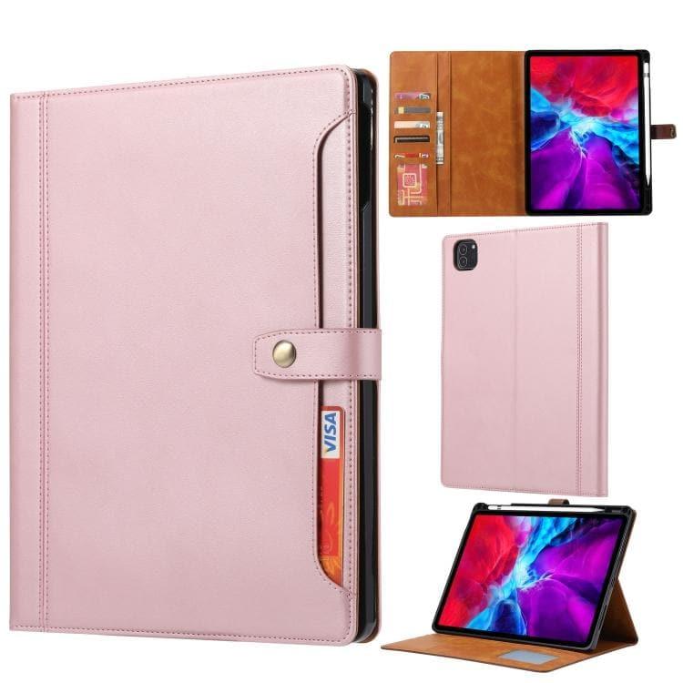 Calf Texture Double Fold Clasp Horizontal Flip Leather Case Cover with Photo Frame & Holder & Card Slots & Wallet For Apple iPad Air (2020) 10.9 (Rose Gold)
