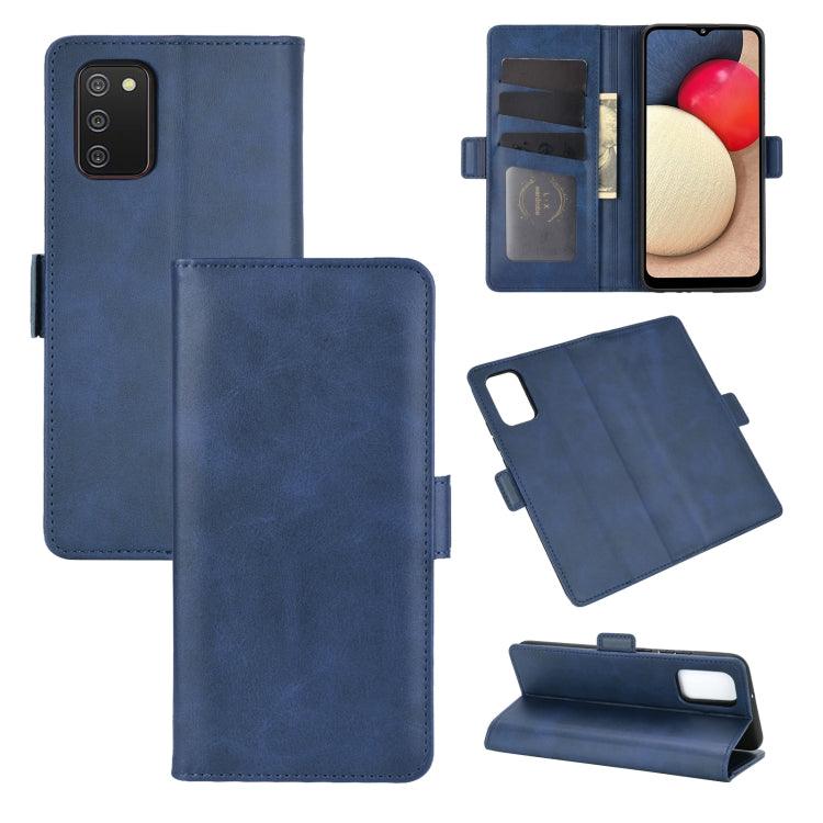 Samsung Galaxy A02s (EU Version) Dual-side Magnetic Buckle Horizontal Flip Leather Case Cover with Holder & Card Slots & Wallet (Dark Blue)
