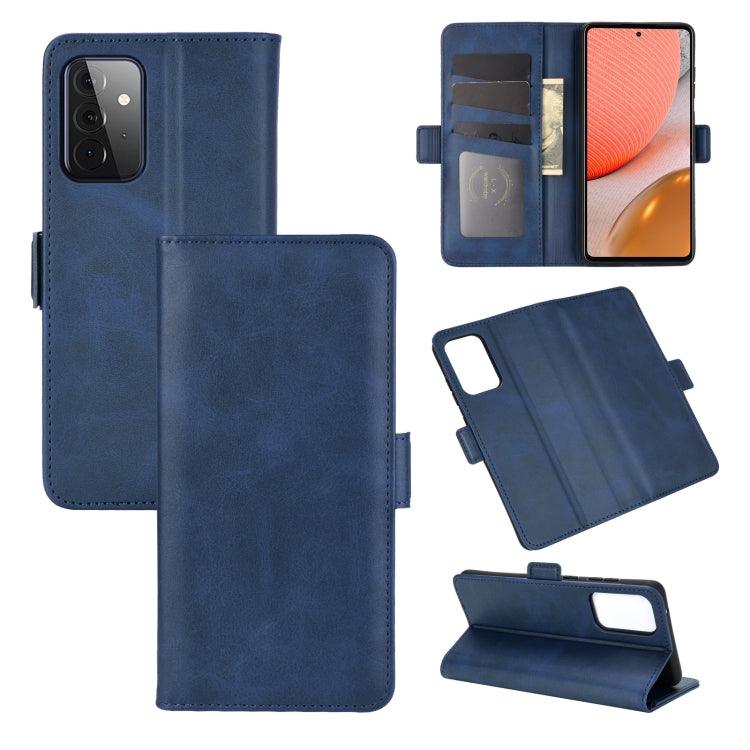 Samsung Galaxy A72 4G / 5G Dual-side Magnetic Buckle Horizontal Flip Leather Case Cover with Holder & Card Slots & Wallet (Dark Blue)